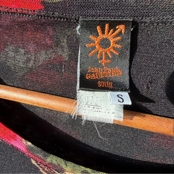 jean paul gaultier mesh long sleeve top black with floral roses small - Picture 6 of 7